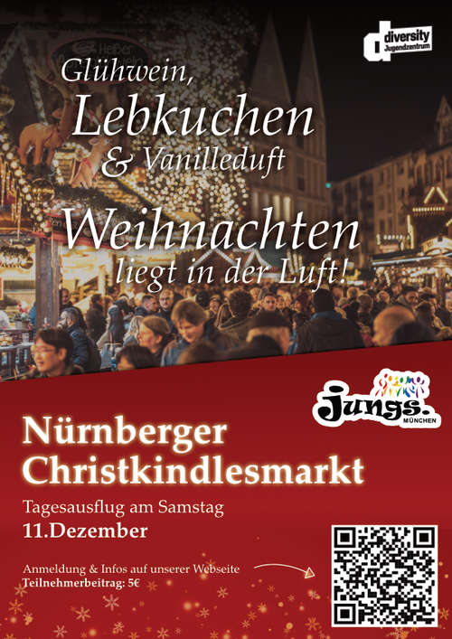 Plakat: JUNGS Tagesausflug zum Nürnberger Christkindlesmarkt am 11. Dezember